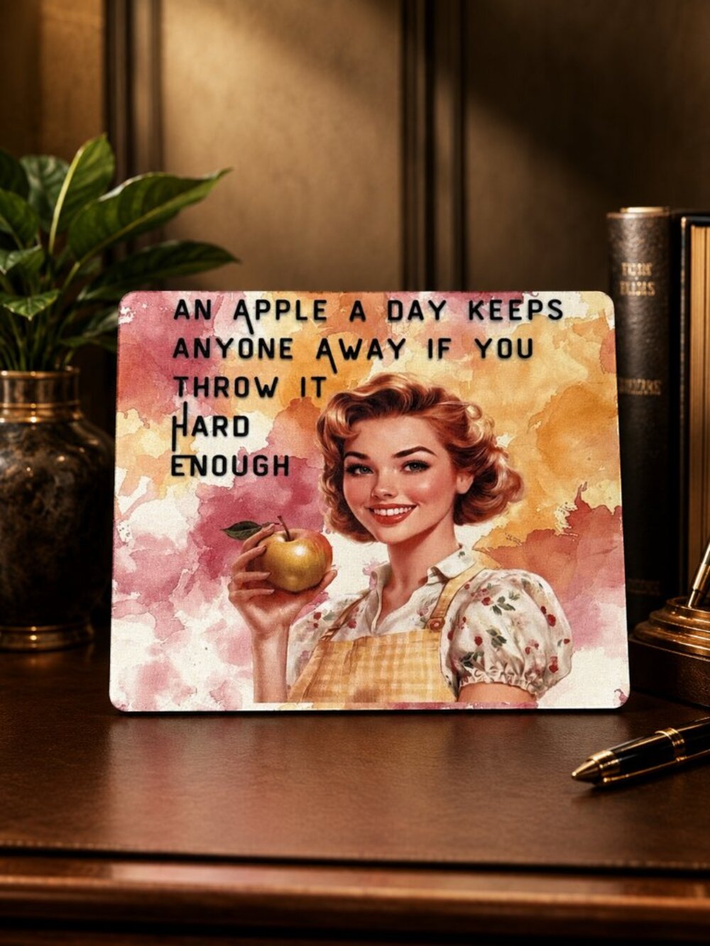 NWT Funny Retro Apple Mousepad | Sarcastic Desk Pad | Vintage Humor